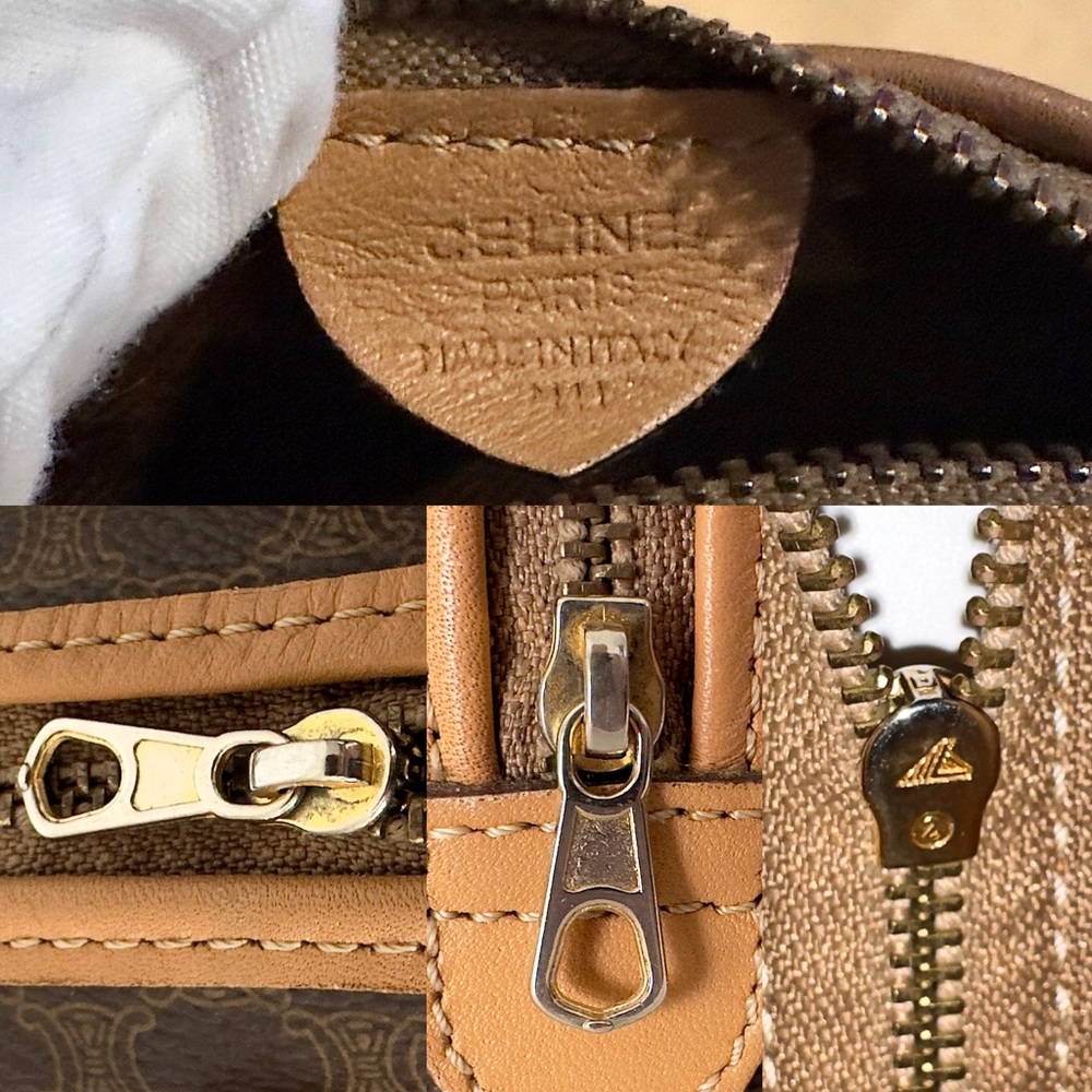 ✨CELINE Vintage Macadam Triomphe Canvas Leather Micro Mini Boston Handbag Brown - Picture 12 of 17